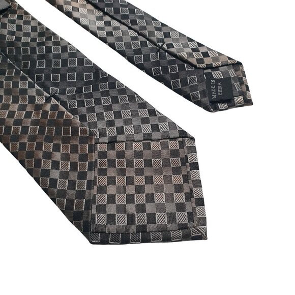 Vintage Designer Calvin Klein Men Checkered Black Gray Silk Necktie Slim Skinny - Picture 5 of 5